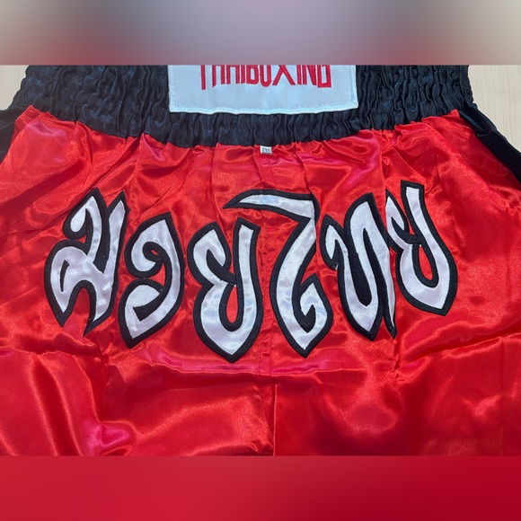 Boxing Short Muay Thai Men Women 2XL Red Embroidery MMA Sports Elastic Fonts - Picture 3 of 8
